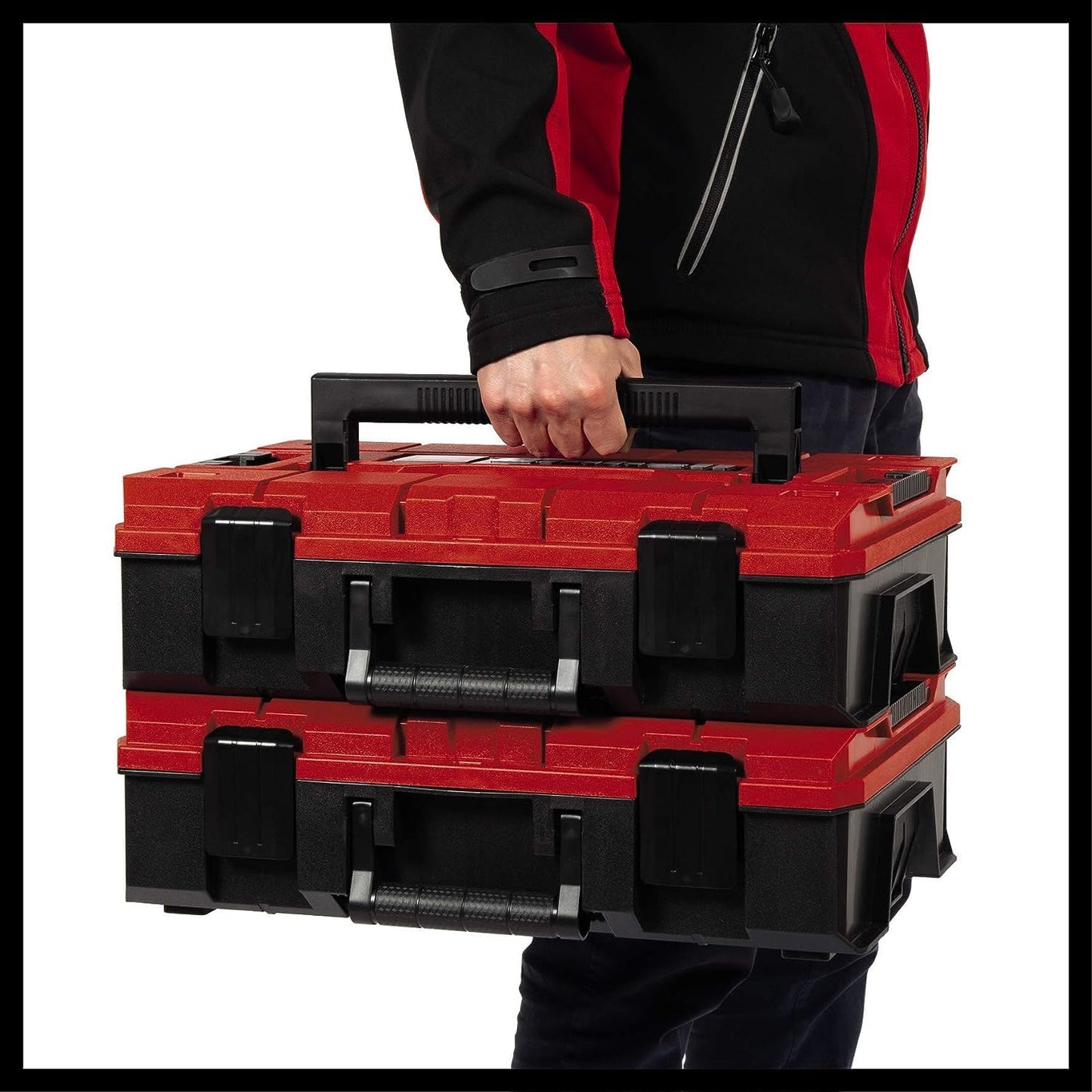 Original Einhell E-Case S-F Systemkoffer (max. 25 kg, universelle Aufbewahrung und Transport von Zubehör und Werkzeug, stapelbar, spritzwassergeschützt, inkl. 2x Schaumstoffeinlagen)