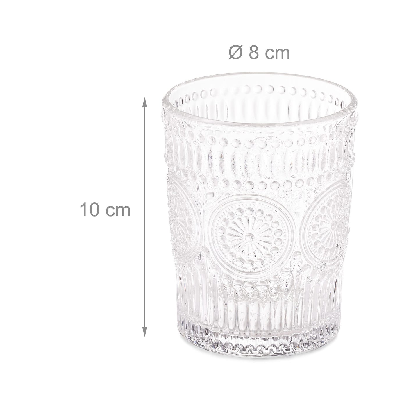 Relaxdays Trinkgläser, 4er Set, 300 ml, Vintage Gläser Wasser, Saft, Limo, spülmaschinenfest, Wassergläser, transparent, 10 x 8 cm