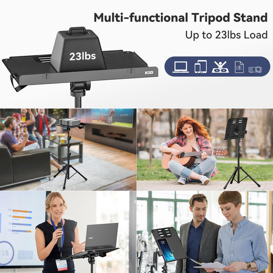 KDD Beamer Ständer - 4 in 1 Notenständer Klappbar Stabil mit Federarm Laptop Bodenständer Tablet Halter mit Schiebehebel - Projector Tripod Stand Höhenverstellbar von 59cm bis 160cm & 180° Drehbar