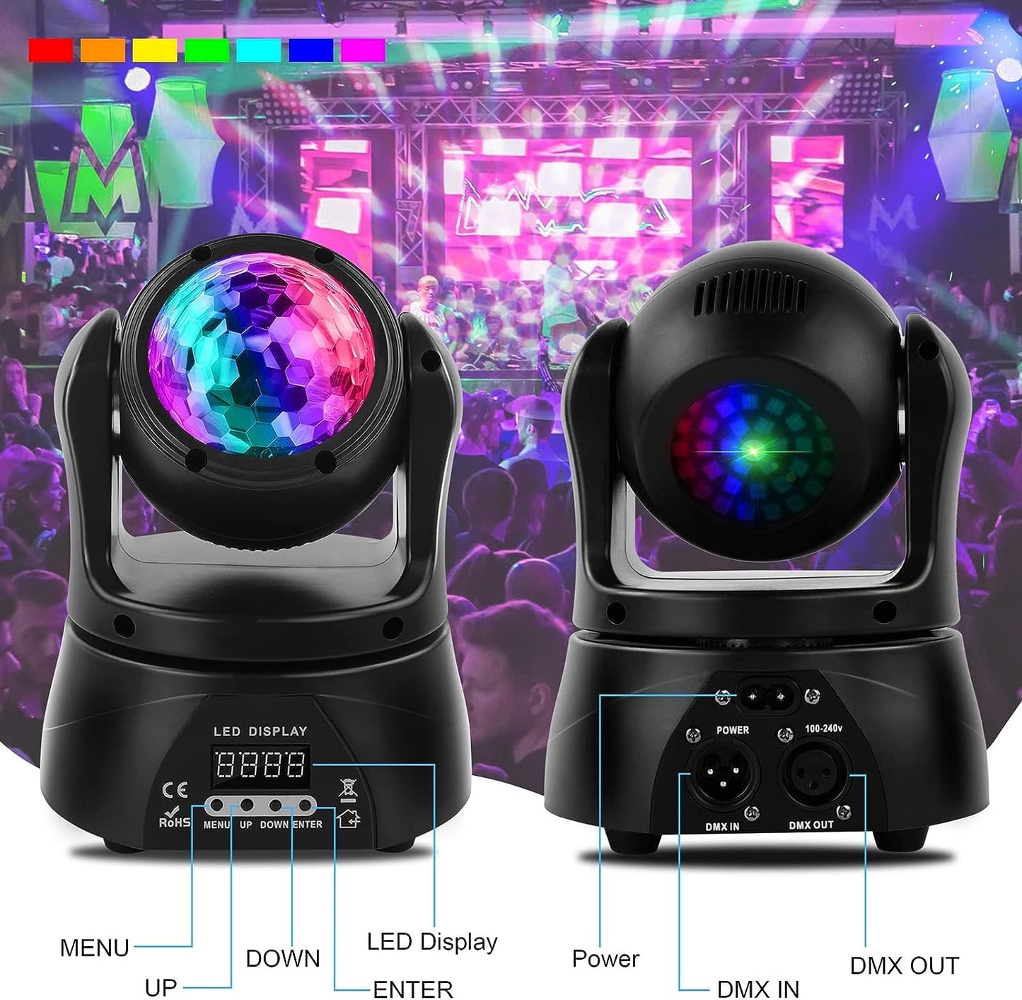 Discokugel, U`King Partylicht Mini Moving Head Bühnenlicht Party Lichter mit d-mx512 Control,RGBW für Party/Bar/Geburtstag/Hochzeit/Live Show/Halloween