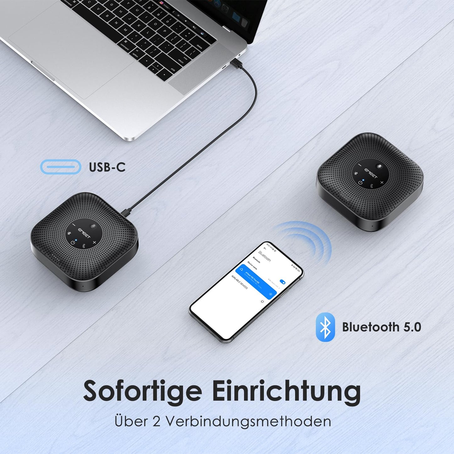 EMEET Konferenzlautsprecher M0 Plus,4 AI Mikrofon Arrays für 360° Raumabdeckung,PC Freisprecheinrichtung für 8-16 Personen,Rauschunterdrückung,Plug & Play, für Skype, VoIP-Kommunikation PC usw.