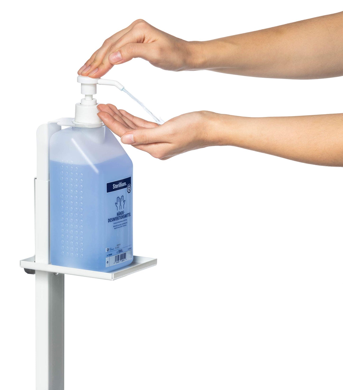 Durable Desinfektionssäule mit Flaschenhalterung, flexible Anpassung an Flaschengrößen bis 1000 ml, weiß, 589702