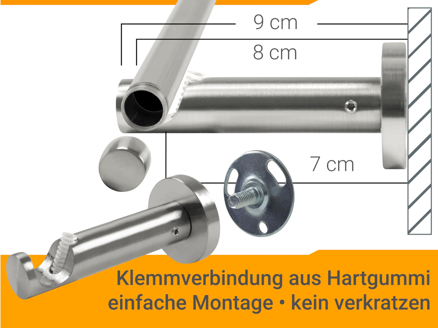 npluseins Gardinenstange/Teleskop 1-läufig Ø 13/16 Set + Zubehör 1569.2259, ca. 120-210 cm, Zylinder Chrom