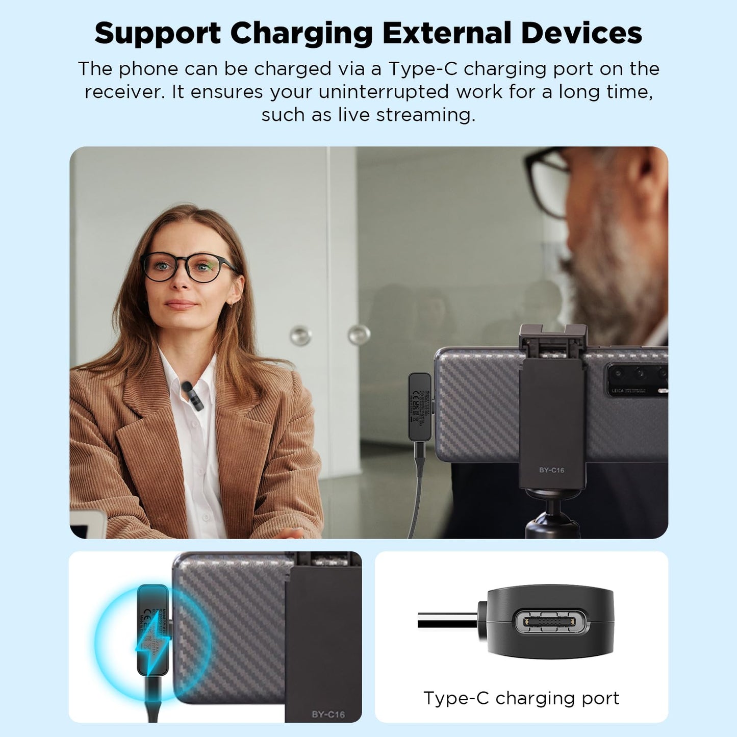 BOYA BY-V20 USB-C kabelloses Mikrofon, Mini-Ansteckmikrofon mit Geräuschunterdrückung, kompatibel mit Android/Typ-C-Smartphone, Laptop für YouTube, Podcast, Facebook, Vlogging Aufnahmen