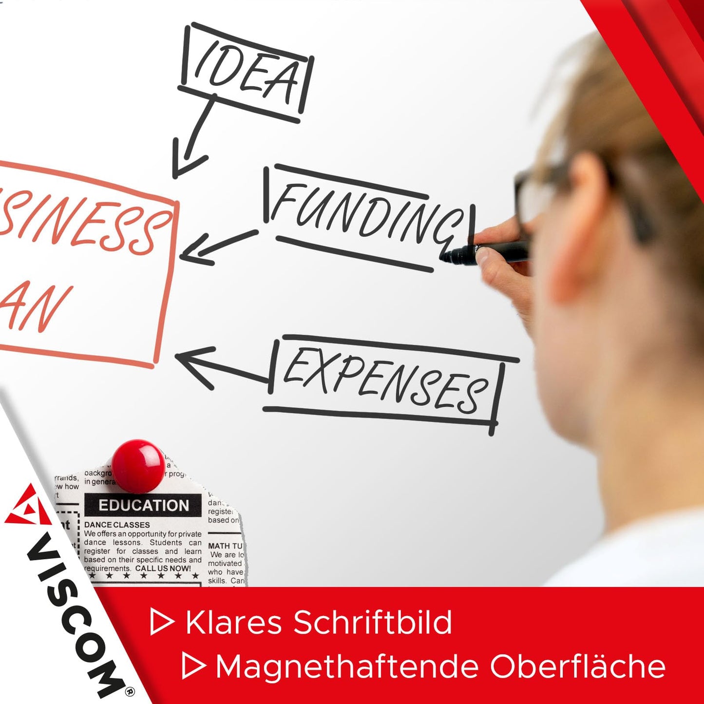VISCOM Whiteboard magnetisch - 60 x 90 cm - Magnettafel in 11 Größen - Magnetwand, kratzfest & beschreibbar - mit Aluminium-Rahmen - für Hoch- und Querformat