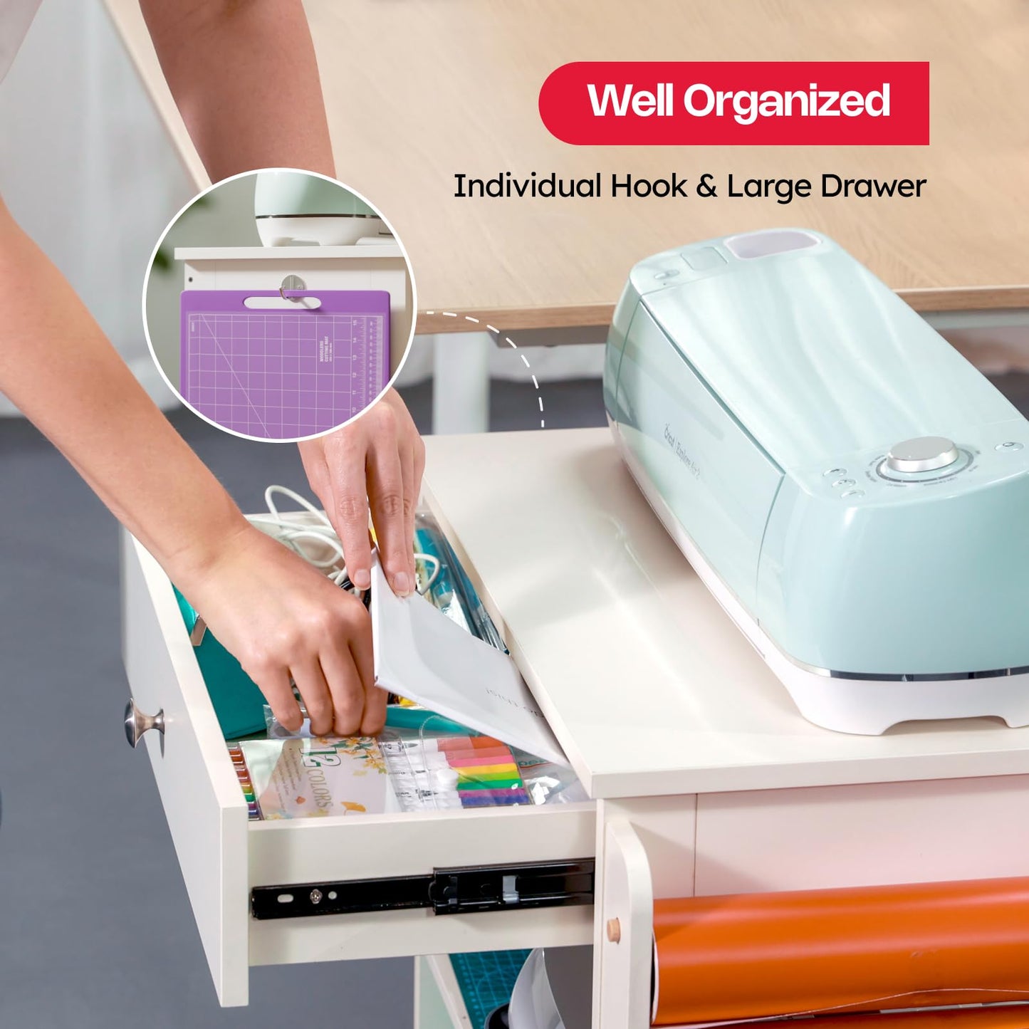 Crafit Bastelwagen und Organizer Tisch Kompatibel mit Cricut, Rollende Organizer und Aufbewahrung mit Vinylrollen Halterungen Bastelstation Werkzeughalter für das Bastelzimmer Home Office (Patentiert)