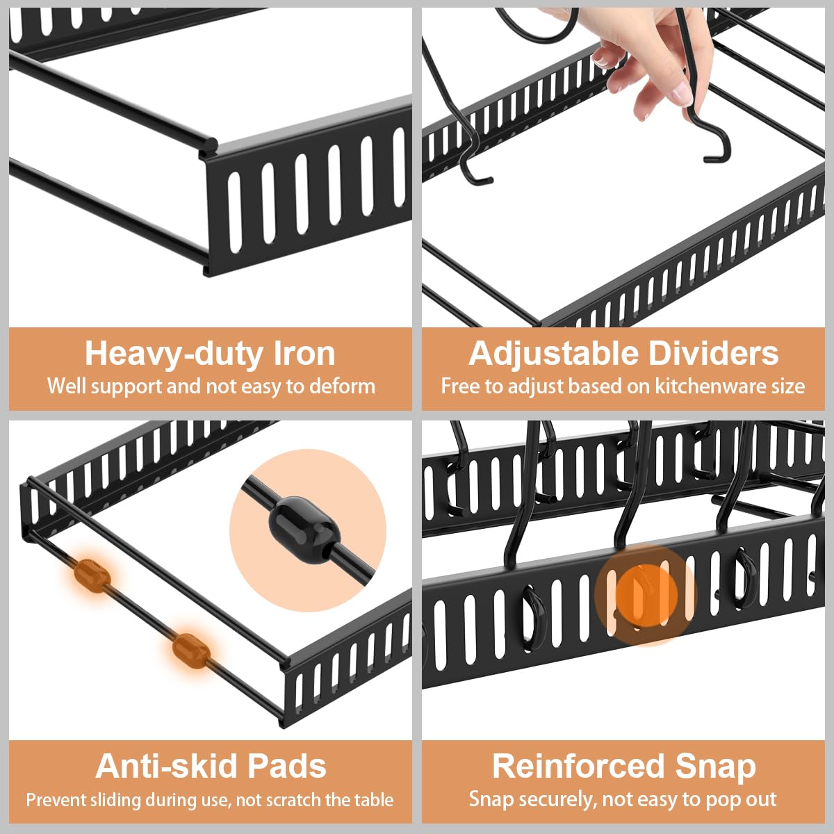 Housolution Pfannenhalter für Schublade, Erweiterbarer Topfdeckelhalter mit 14 Verstellbaren Teiler, Topfdeckel Aufbewahrung Pfannen Organizer Deckelhalter für Küche, Schwarz