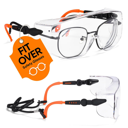 SAFEYEAR Schutzbrille für Brillenträger-SG009,Ausgestattet mit Anti-Kratzer und Anti-Fog Linsen UV400-Schutz,CE EN166-Zertifizierung，Mit Seitenschutz, umlaufender Brille, verstellbaren Brillenbeinen