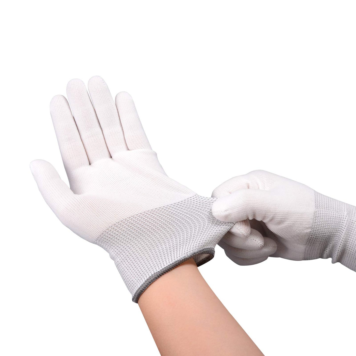 EHDIS 6 Paar Nylon Weiß Arbeitshandschuhe Stretchy Vollfinger Arbeitshandschuhe Antistatische Anti-Rutsch Handschuhe zum Waschen, Autopflege, Haushalt Reinigung Keeper