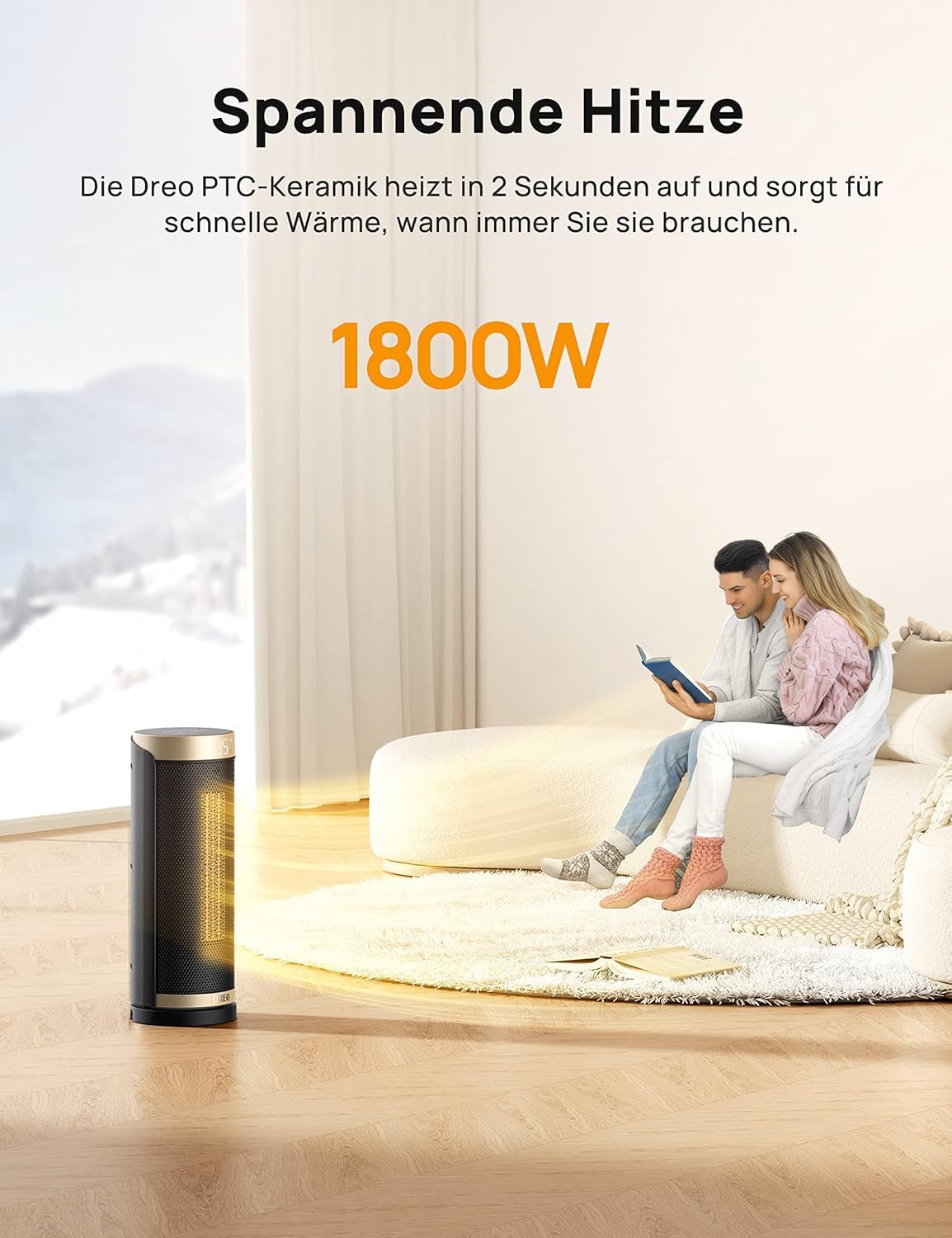 Dreo Heizlüfter Energiesparend, PTC Keramik Heizlüfte Leise, 70° Oszillierend Elektroheizung mit Fernbedienung, 12-Std-Timer, 3 Modus 3 Geschwindigkeit, Überhitzungs-Kippschutz, Solaris Slim H3