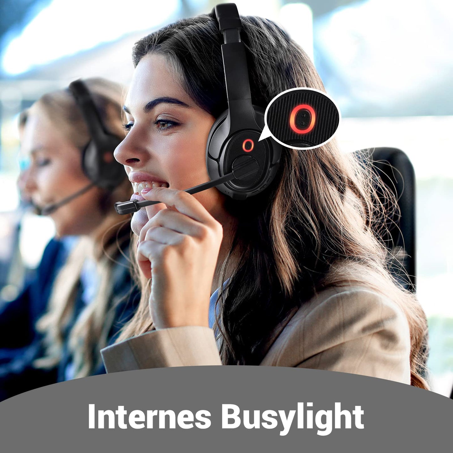 EKSA H6 Bluetooth Headset mit Mikrofon & USB Dongle [Bis zu 55 Stdn & 10 Meter Reichweite] Wireless PC Headset mit AI Noise Cancelling Mic, Over Ear Headset für Business/Büro/Home Office/Teams/Zoom