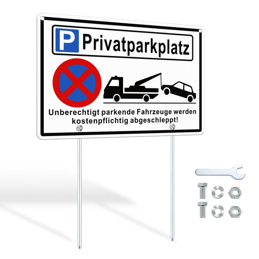 TAKULA 30 * 20CM Privatparkplatz Schild mit Pfosten - Parkplatzschild mit Halterung Privatparkplatz Schild Parkverbotsschild Privatparkplatz Parkverbotsschilder