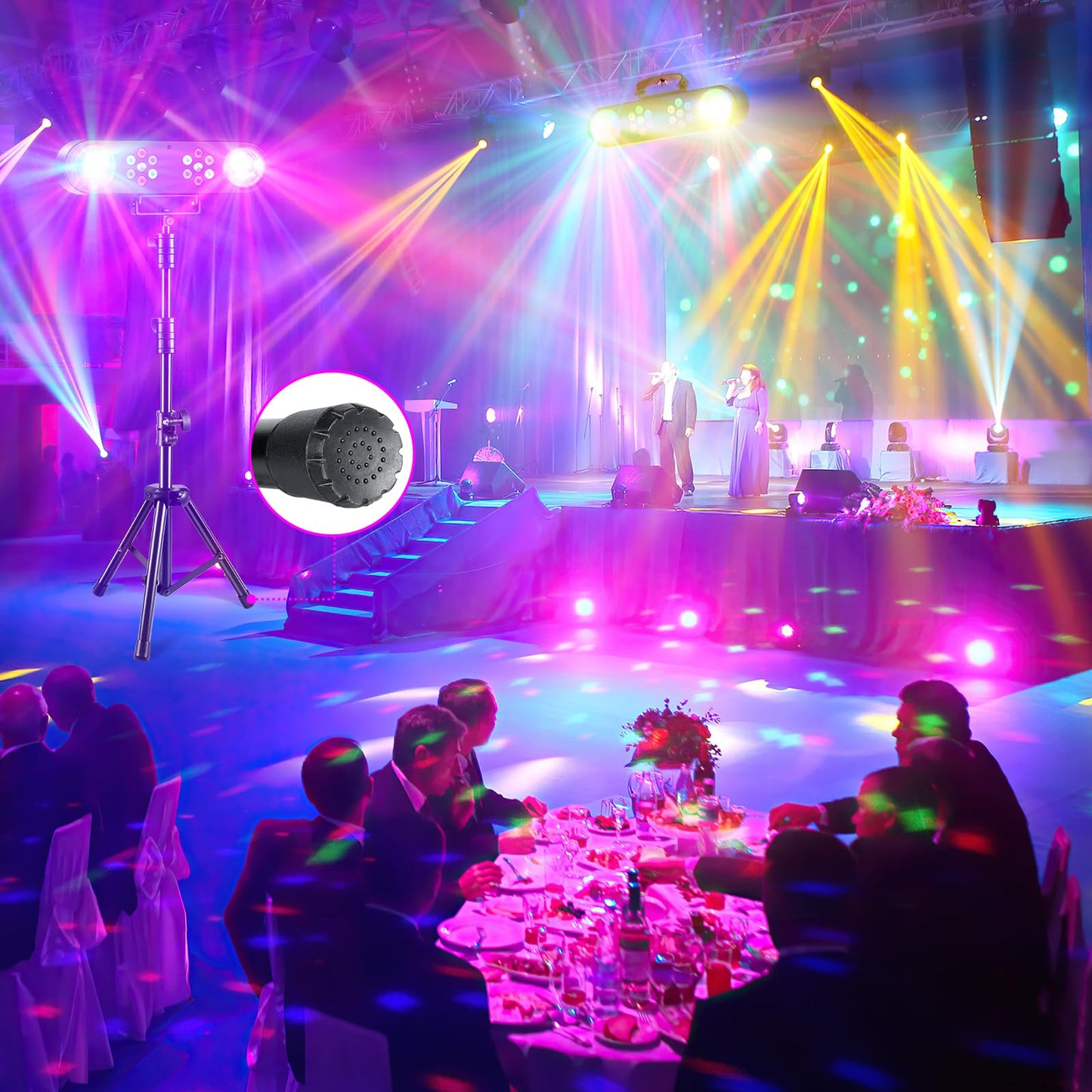 Rtktoup 4-in-1 Discolicht Partylicht mit Ständer, Discokugeln, PAR-Lichtern und Fernbedienung,Bühnenbeleuchtungssystem mit Ton aktiviert, für Bar, Gig, Move, Hochzeit, Halloween, Weihnachten