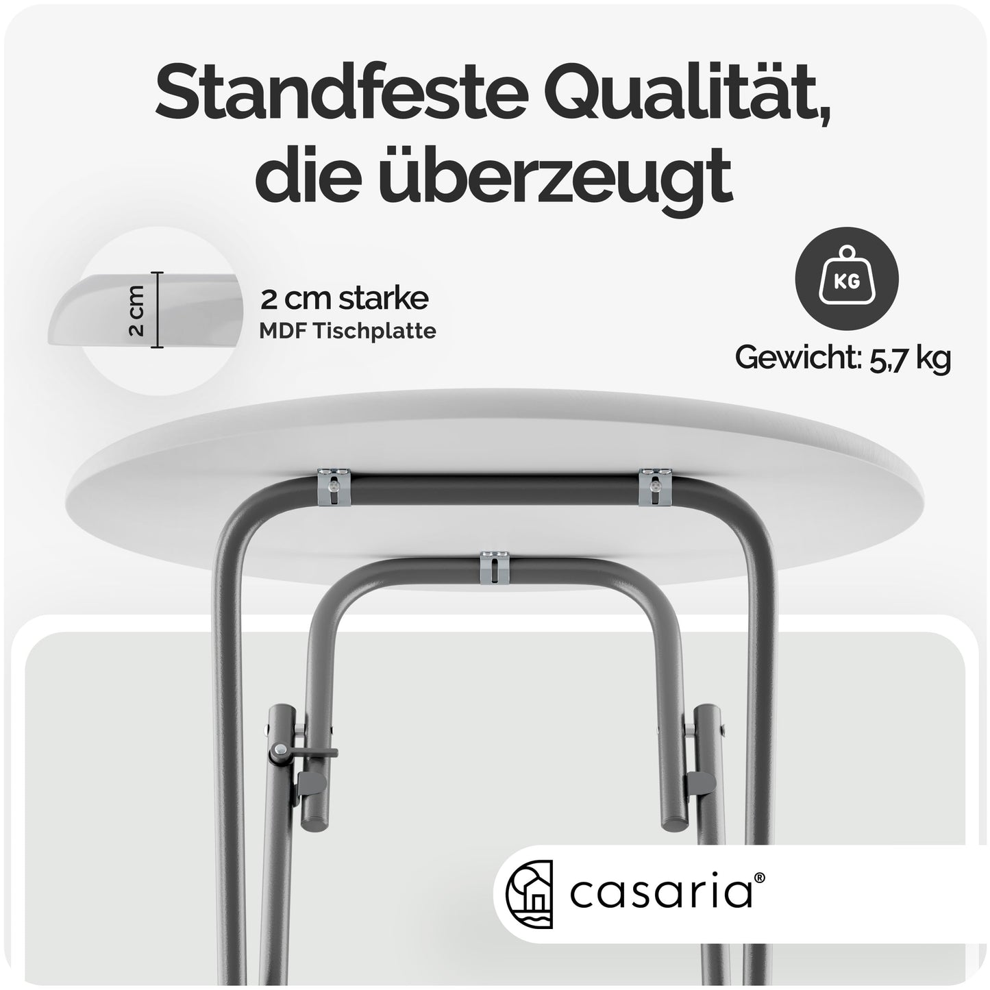 Casaria® Stehtisch 2er Set Klappbar Höhe 110cm Ø 60cm Beistelltisch Klapptisch Bartisch Cocktail Holz Esstisch Rund Hochtisch Garten Gartentisch weiß