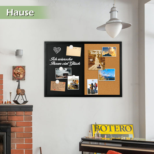 QUEENLINK Kombitafel mit Magnetische Kreidetafel und Pinnwand Kork 40 x 60 cm Pinnwand Küche Magnettafel Memoboard