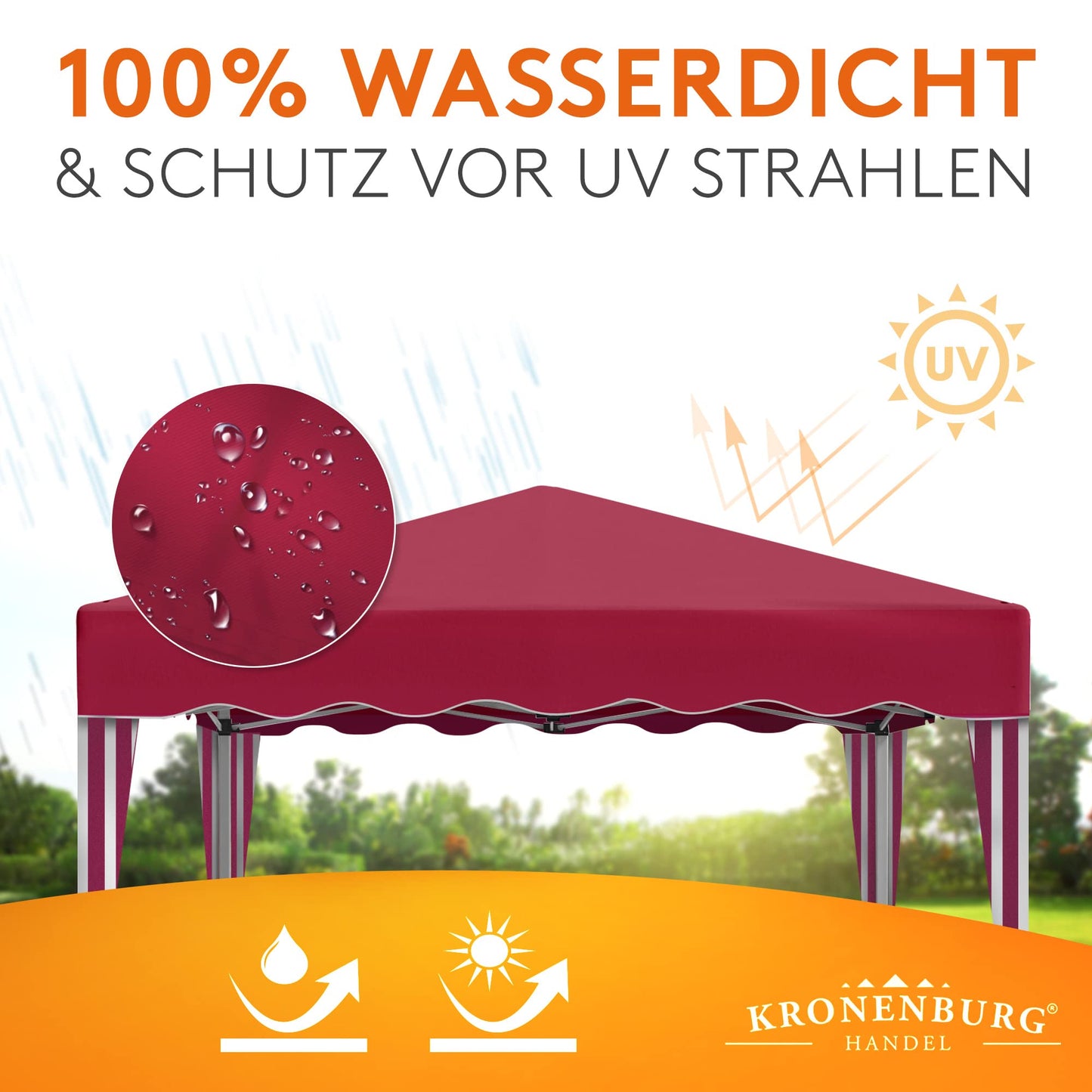 Kronenburg Faltpavillon wasserdicht Dachmaß 3 x 3 m UV Schutz 50+ Pavillon in Rot