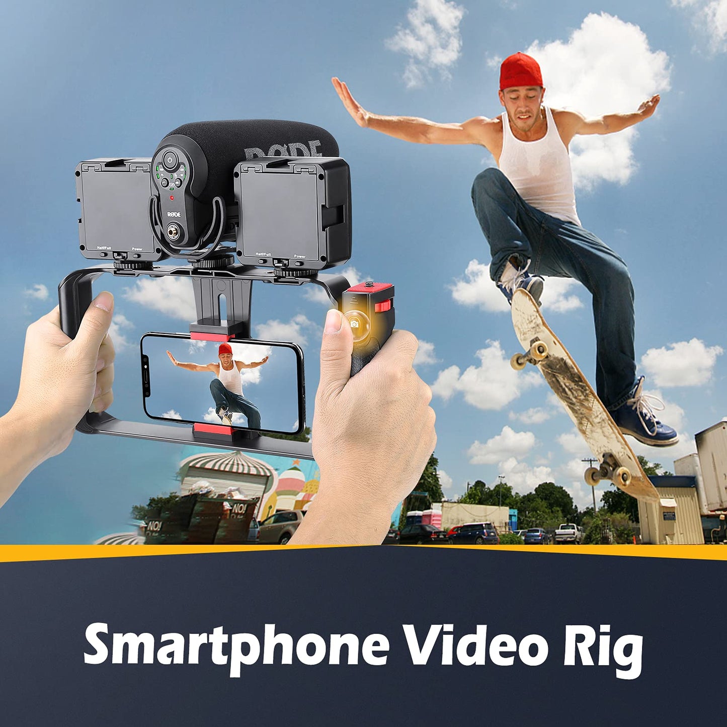 Zeadio Tripel Zubehörschuh Handheld Stabilisator mit Smartphone Video Rig, Video Aktion Handgriff Griff für Allen Kamera, Action-Kamera, DSLR und Smartphones