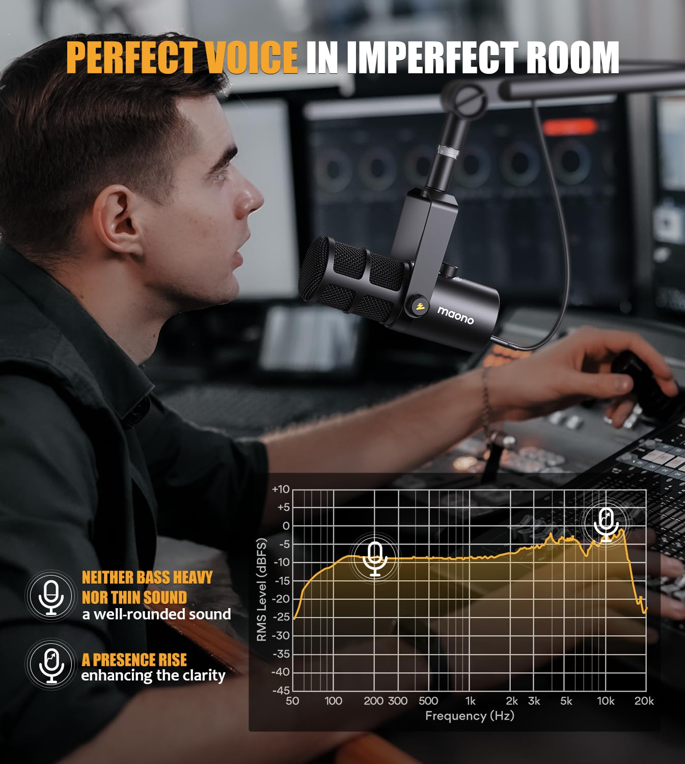 MAONO Dynamisches Mikrofon, USB/XLR-Podcast-PC-Mikrofon mit Software, EQ, Tap-to-Mute, Gain-Regler und Lautstärkeregler, Studiomikrofon für Rundfunk, Aufnahme, Streaming und Gaming (PD400X)