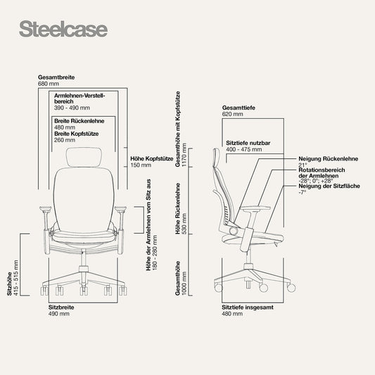 Steelcase Leap Ergonomischer Bürostuhl mit LiveBack Lumbalstütze, flexibler Rückenlehne, anpassbarer Kopfstütze Trüffel