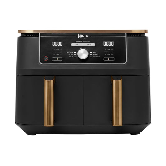 Ninja Foodi MAX Dual Zone Heißluftfritteuse, 9,5L Airfryer, 2 Fächer, mit Zange, Antihaftbeschichtung, spülmaschinenfeste Körbe, 6-in-1, Amazon Exklusiv, Kupfer/Schwarz, AF400EUCP