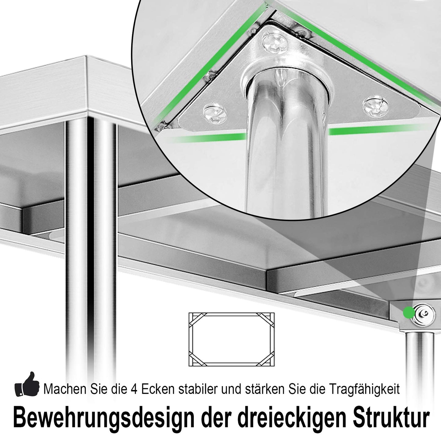 VA-Cerulean Edelstahltisch Edelstahl Arbeitstisch mit Verstellbare Füße Gastro Tisch Zubereitungstisch Zerlegetisch Küchenmöbel für Restaurant Bar, Silber(mit Aufkantung, 120x60x85cm)