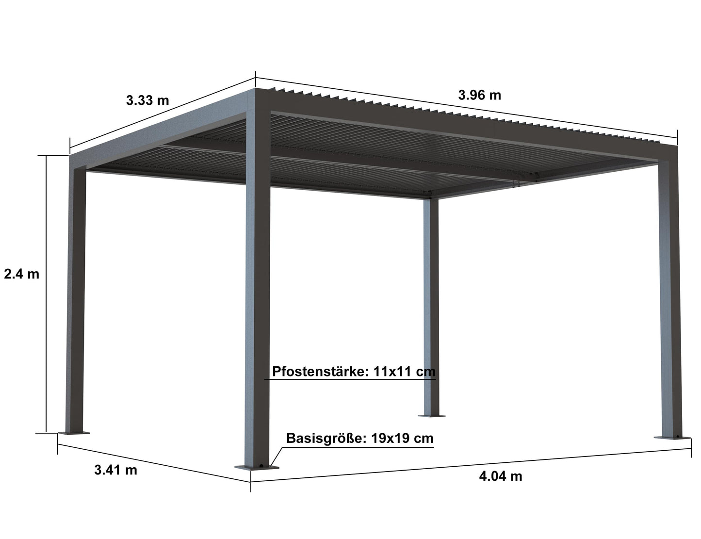 PURPLE LEAF Pergola 3.3 x 4 m mit Lamellendach Terrassenüberdachung Hardtop Pavillon Wasserdicht Stabil Winterfest Freistehend Verstellbaren Aluminium-Lamellen, Grau