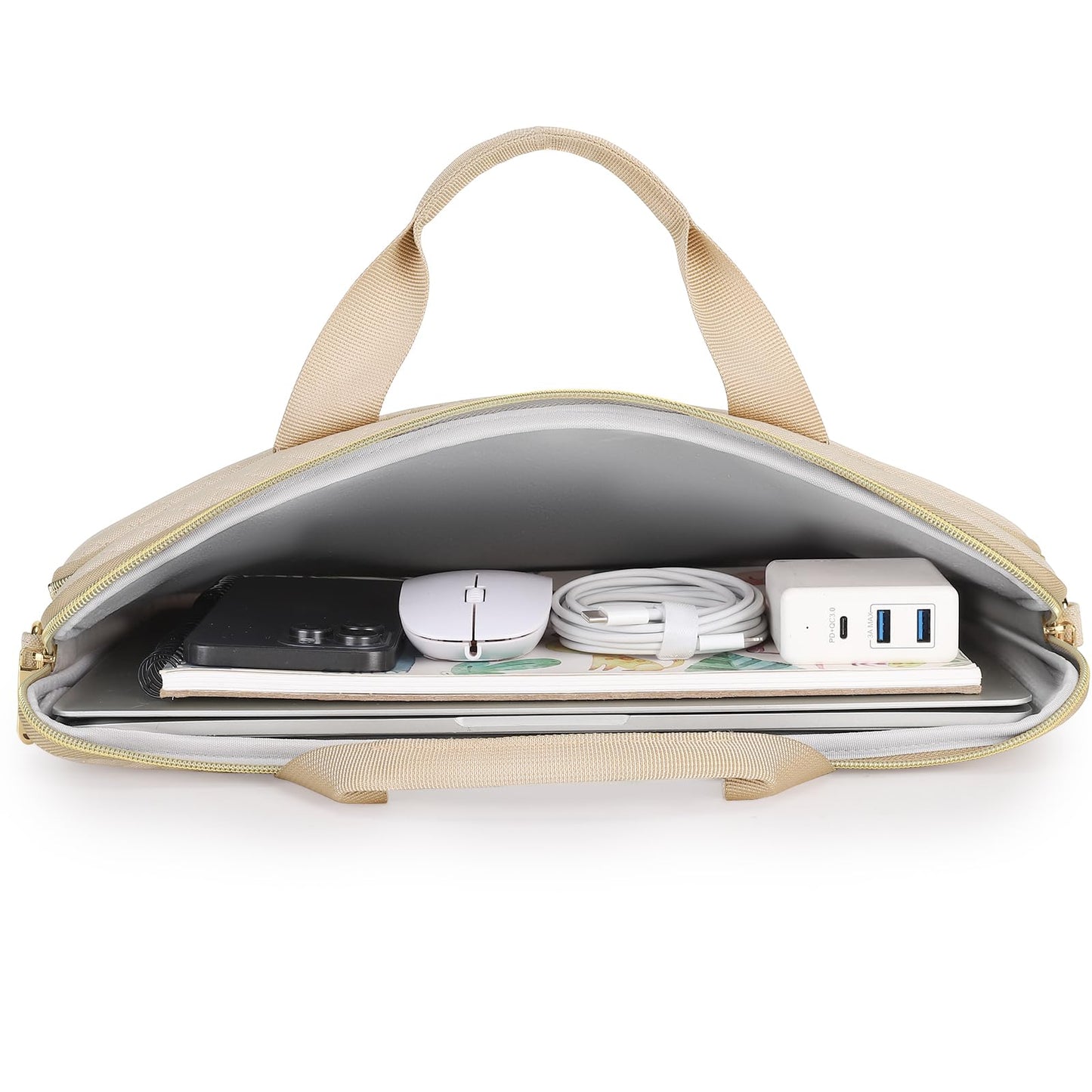 DOMISO 17,3 Zoll Laptoptasche Notebook Tasche Laptop Hülle mit Schultergurten Wasserdicht Prägewerbe mit Goldenem Reißverschluss für HP, Dell, Asus Notebook,Beige