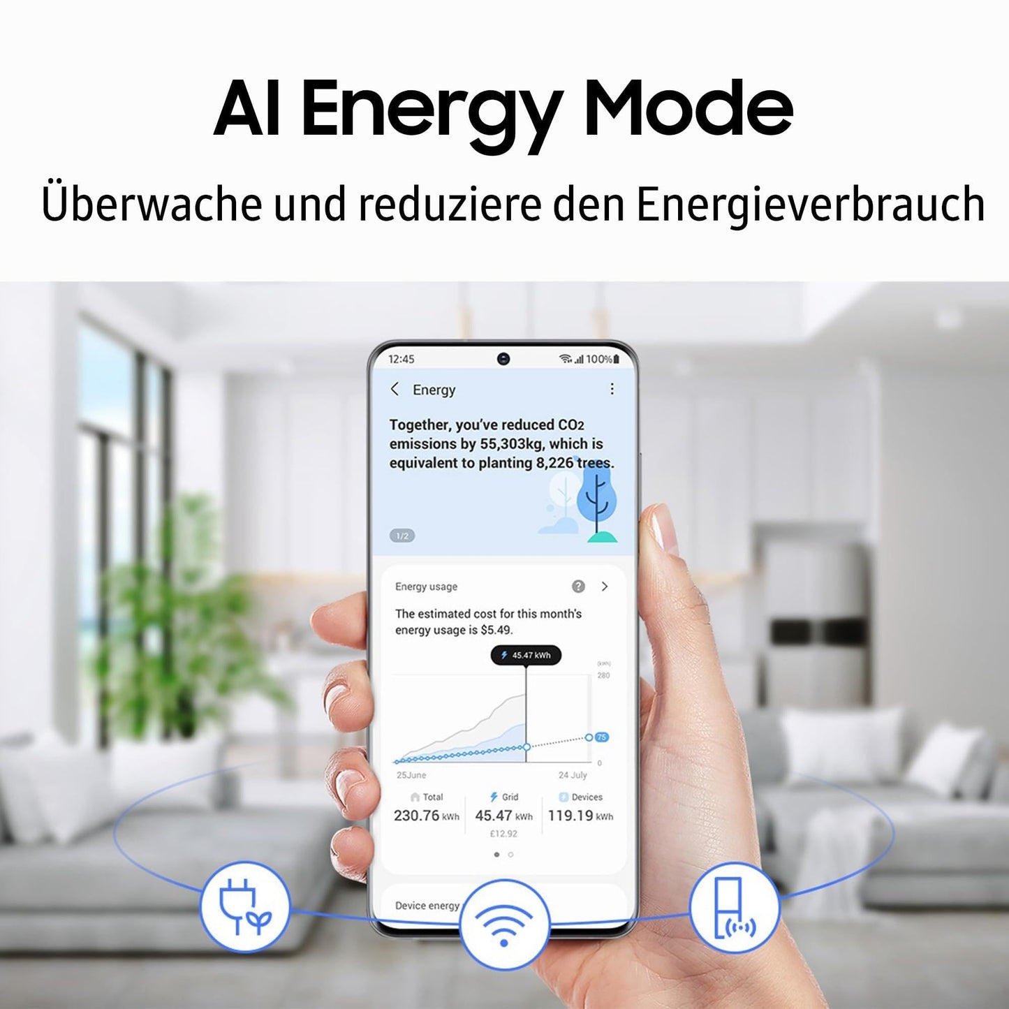 Samsung Kühl-Gefrier-Kombination, Kühlschrank mit Gefrierfach, 203 cm, 390 l Gesamtvolumen, 114 l Gefrierteil, AI Energy Mode, Edelstahl-Look, RL38C600CSA/EG