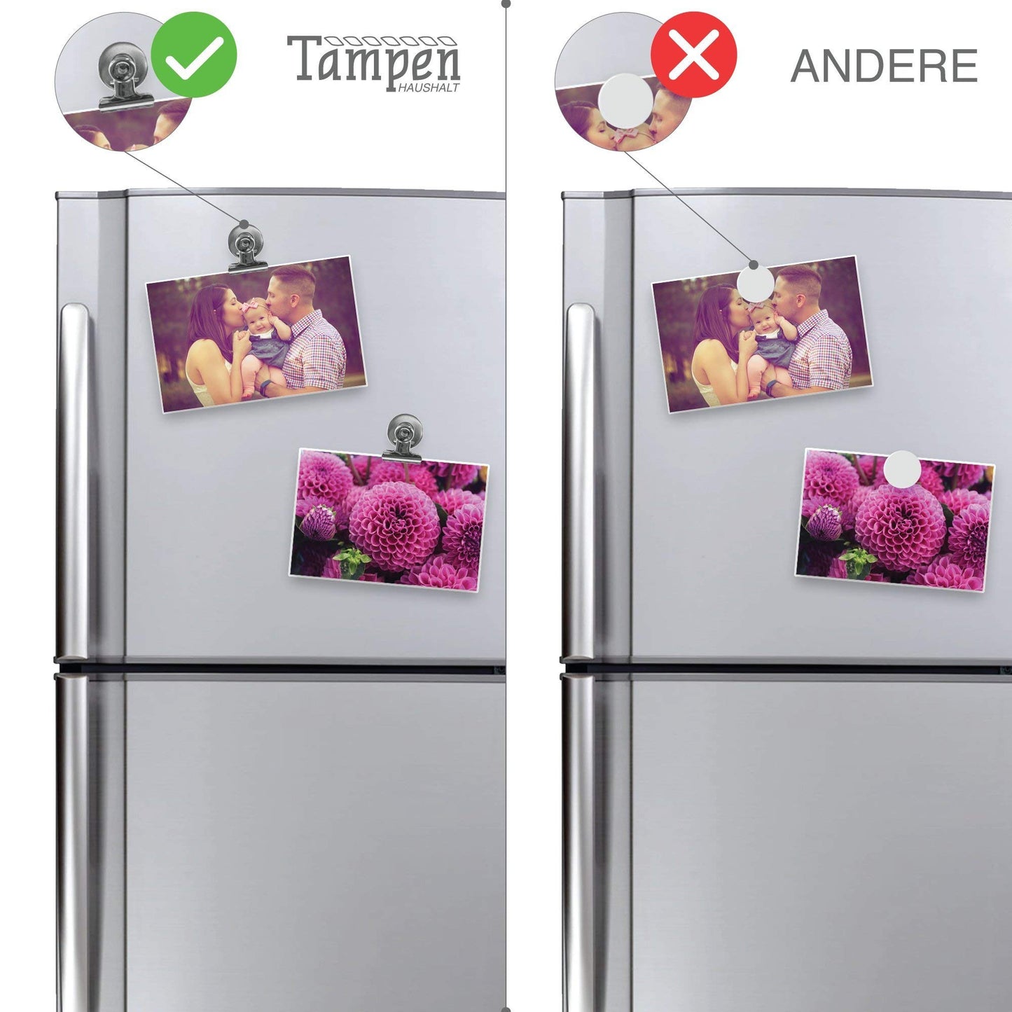 Tampen Magnete mit Klammern · 8 Stück · Magnet Clips inkl. Kratzschutz Sticker · Kühlschrankmagnete mit Klammer · Starke Magnete · Haushalt · inkl. Zufriedenheitsversprechen