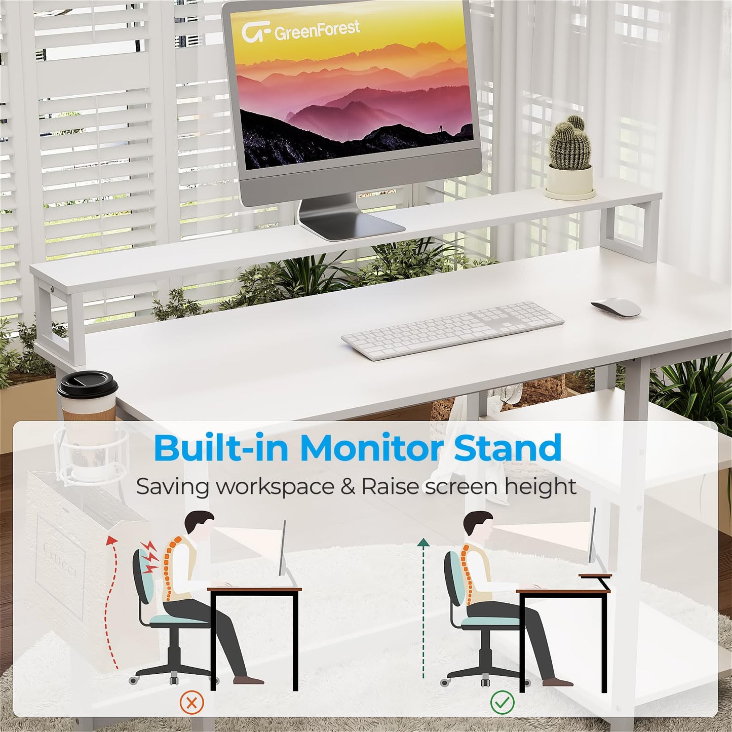 GreenForest 100 x 50 cm Schreibtisch Weiß mit Regal und Monitorständer, Kleiner Schreibtisch Klein, Sekretär Schreibtisch Weiss, Bürotisch für Home Office, Reinweiß