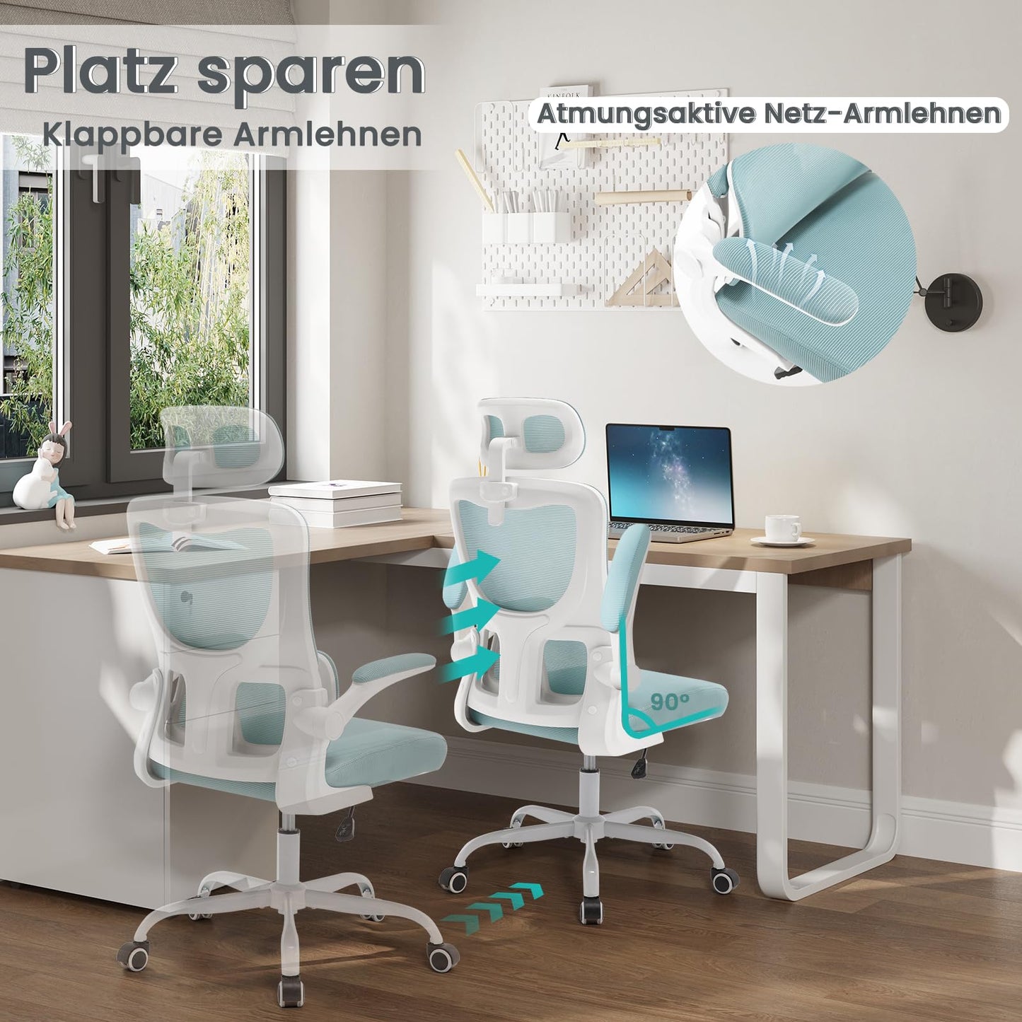 WOLTU ergonomischer Bürostuhl mit Netzstoff & Lendenstütze, Blau