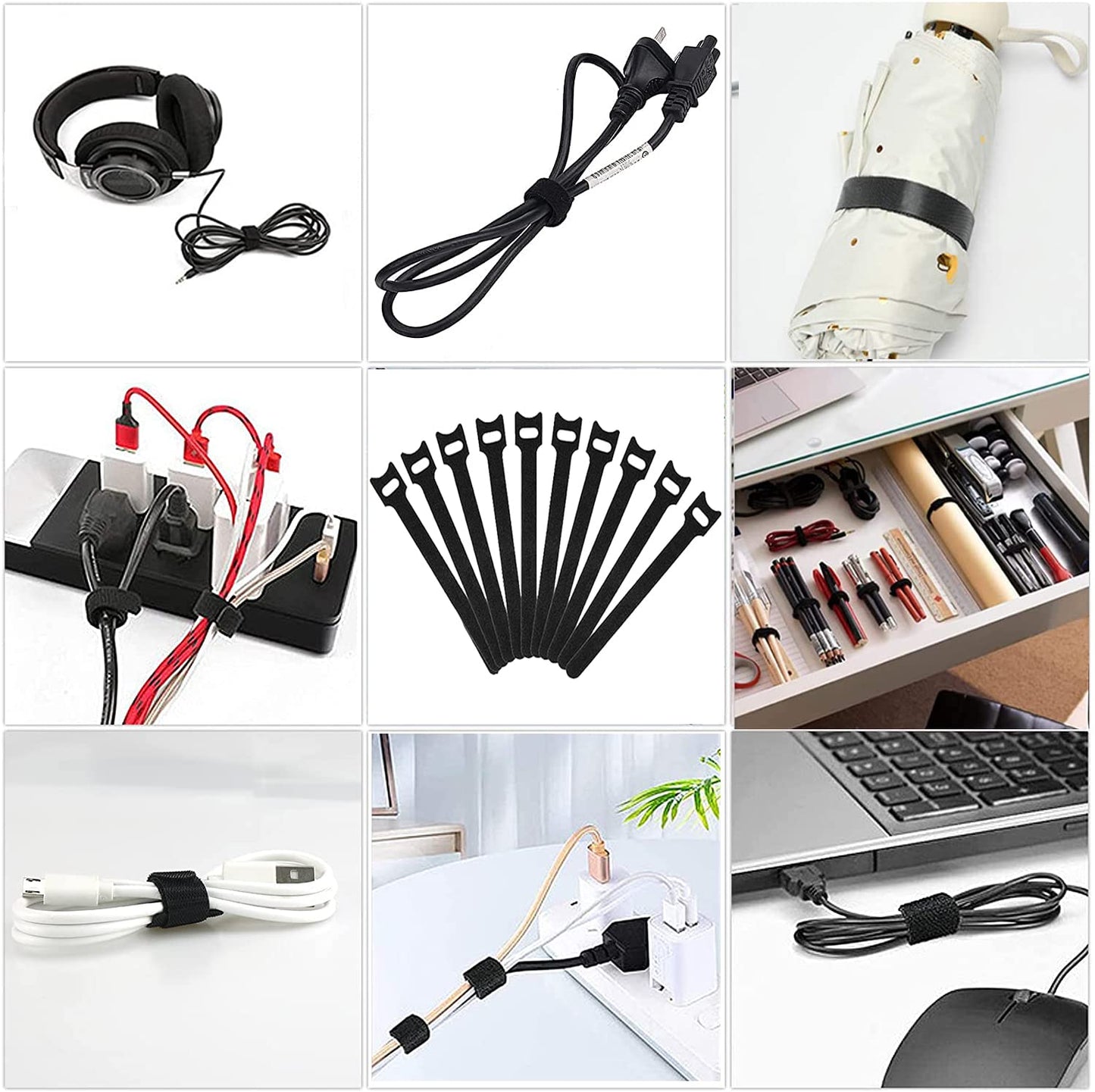 Moseem Kabelmanagement 142Pcs, 1Cable Management Kabelschlauch(2m),100 Kabelbinder Befestigen,1Selbstklebende Klettband,10 Silikon Kabelhalter,10 Kabelhalter,10 Kabelklemmen,10 Kleiner Basishalter