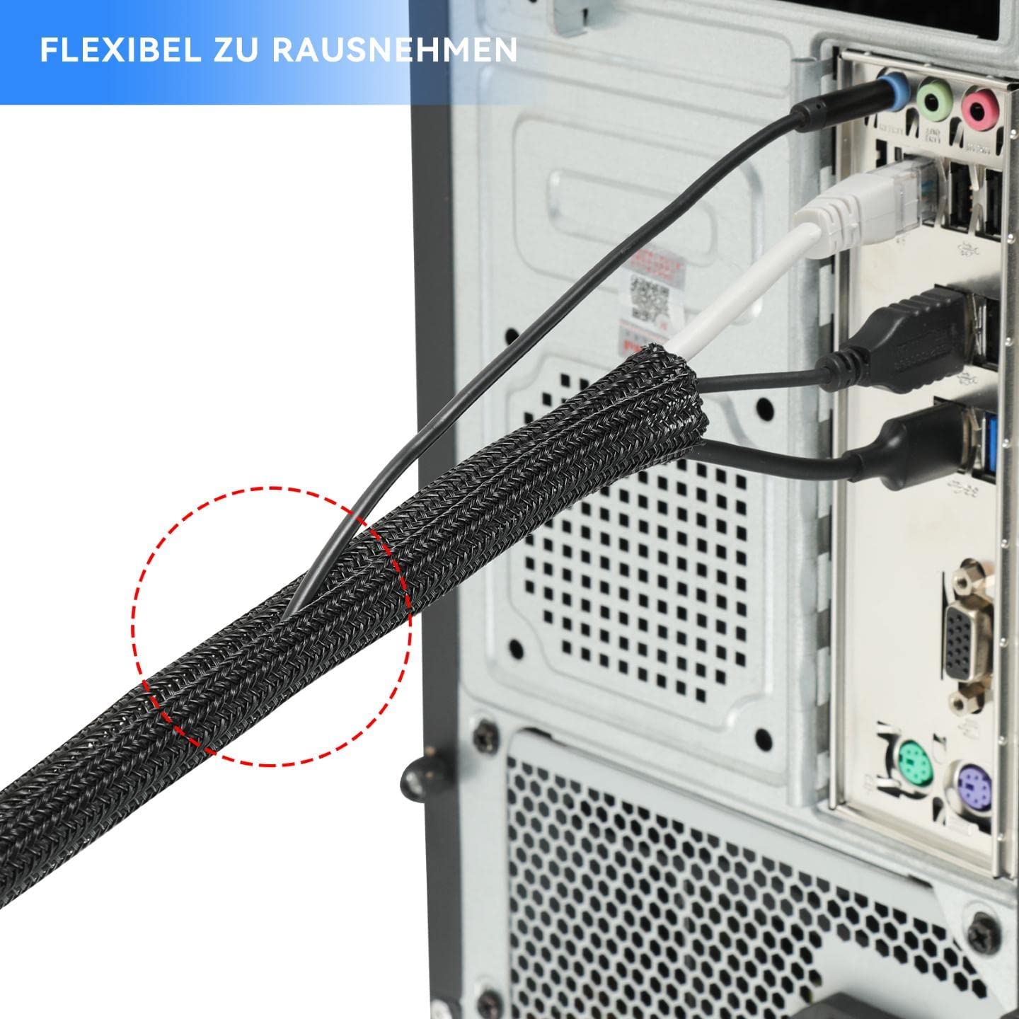 AGPTEK 3m Kabelschlauch, 12-20mm selbstschließend Kabelkanal, Flexibler gewebter Kabelmantel, Kabelmanagement für Schreibtisch, TV, Computer, PC, Kabelschutz für Hund, Katze, Schwarz