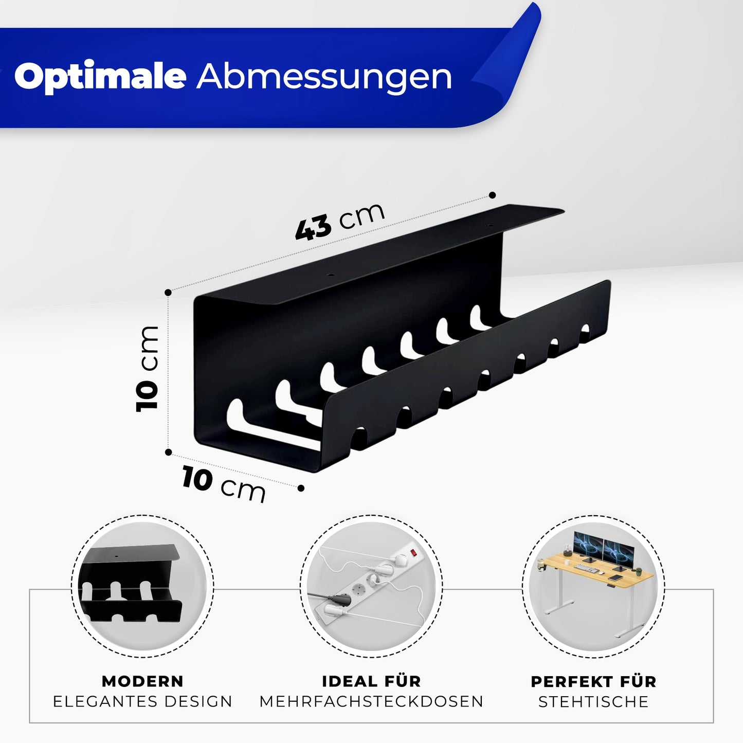 HOMEPROTEK 2er Set Schreibtisch Kabelkanal Schwarz für ordentlicher Kabelmanagement, Kabellwanne für Arbeitsplatz kabelorganisation, Home Office Cable Management Under Desk Cable Tray, Kabel Organizer