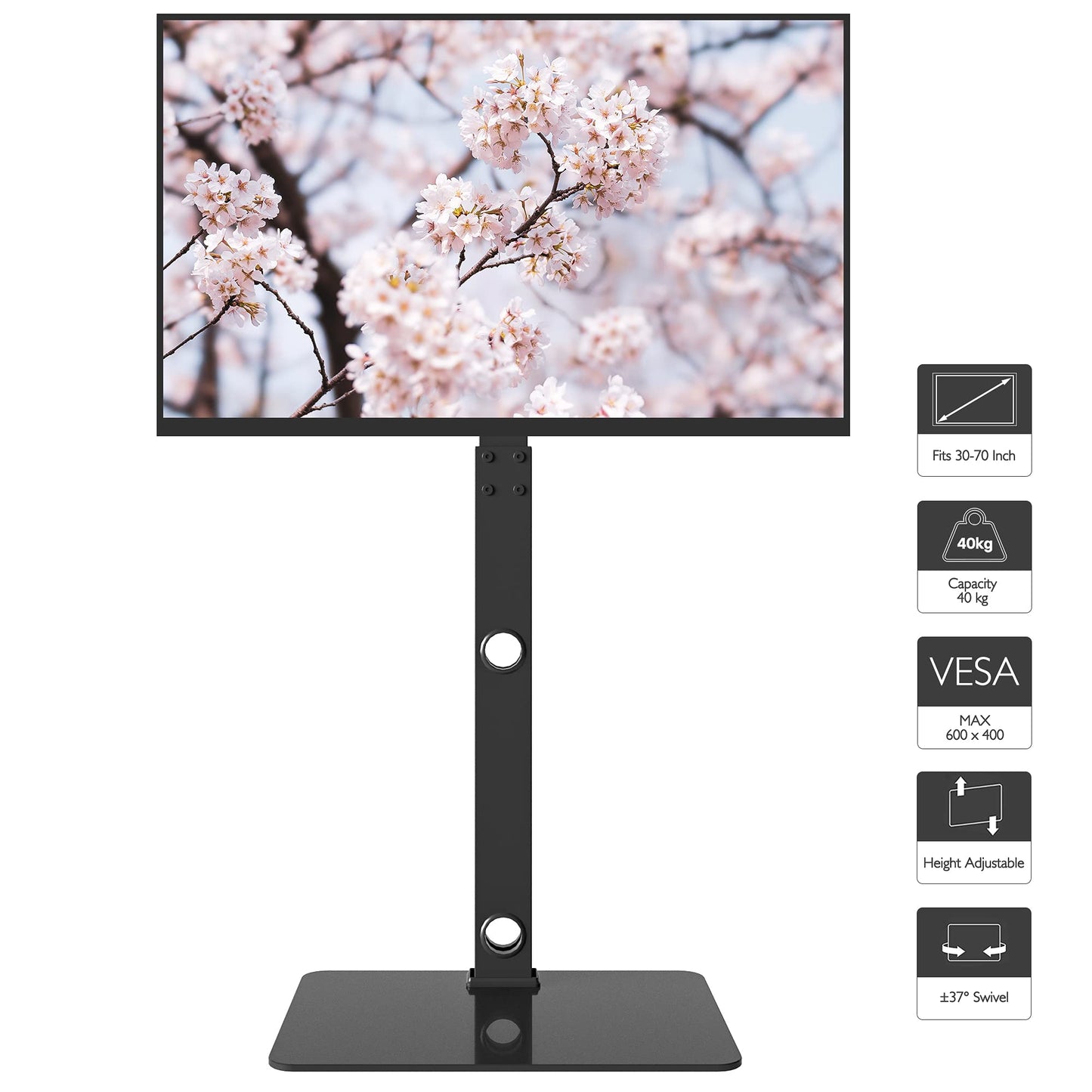 BONTEC TV Ständer Standfuß Fernsehstand für 30-70 Zoll Flach & Curved Fernseher bis zu 40 kg, Schwenkbar & Höhenverstellbar, TV Bodenständer Hoher, Max. VESA 600 x 400 mm