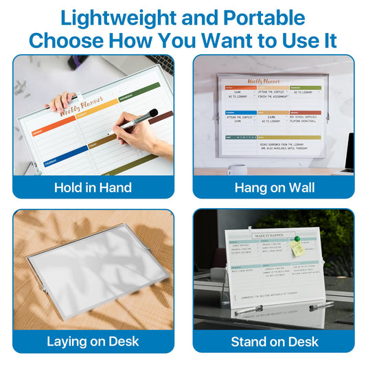 Marsrock Mini-Whiteboard A3 mit Ständer, zweiseitig, 30x40 cm, inkl. 10 Marker, 6 Magnete, 1 Schwamm. Tragbares Tisch-Whiteboard für Planung, kleines magnetisches Whiteboard für Schule und Zuhause