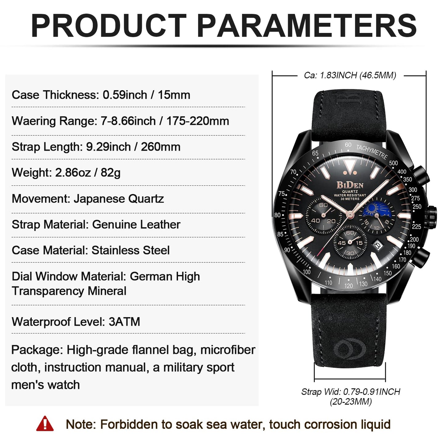 HANPOSH Herren Uhr Chronograph Uhren Herren Chronograph Edelstahl Wasserdicht Analog Quarz Armbanduhr Herren mit Datum Leuchtende Business Casual Uhren fur Männer (A06- Alle Schwarz)