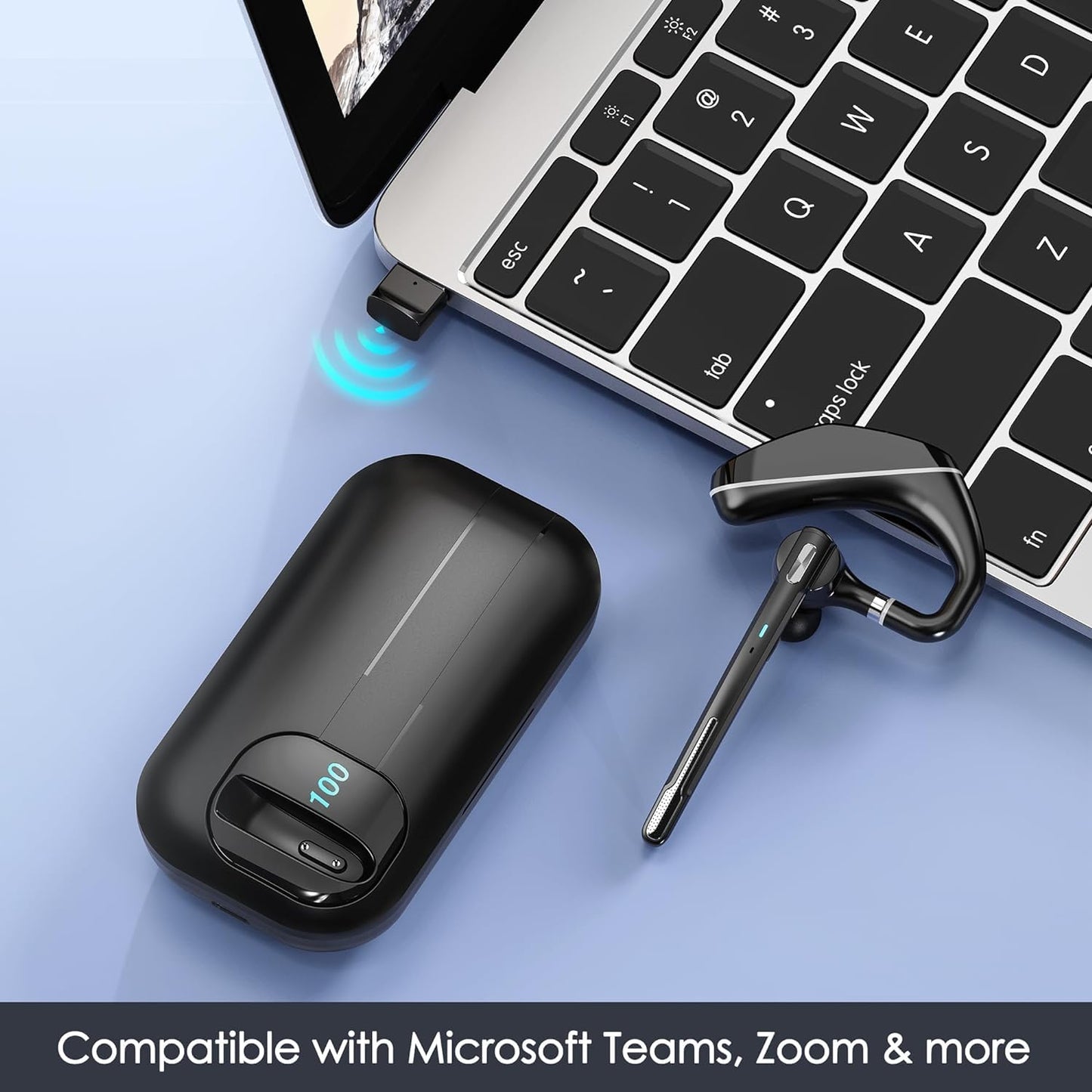 Yukigefe Bluetooth Headset V5.3, kabelloser Ohrhörer mit 1000-mAh-Ladeetui, 96 Stunden Gesprächszeit, freihändige Kopfhörer mit Geräuschunterdrückung und Doppelmikrofon für Computer, Mobiltelefone
