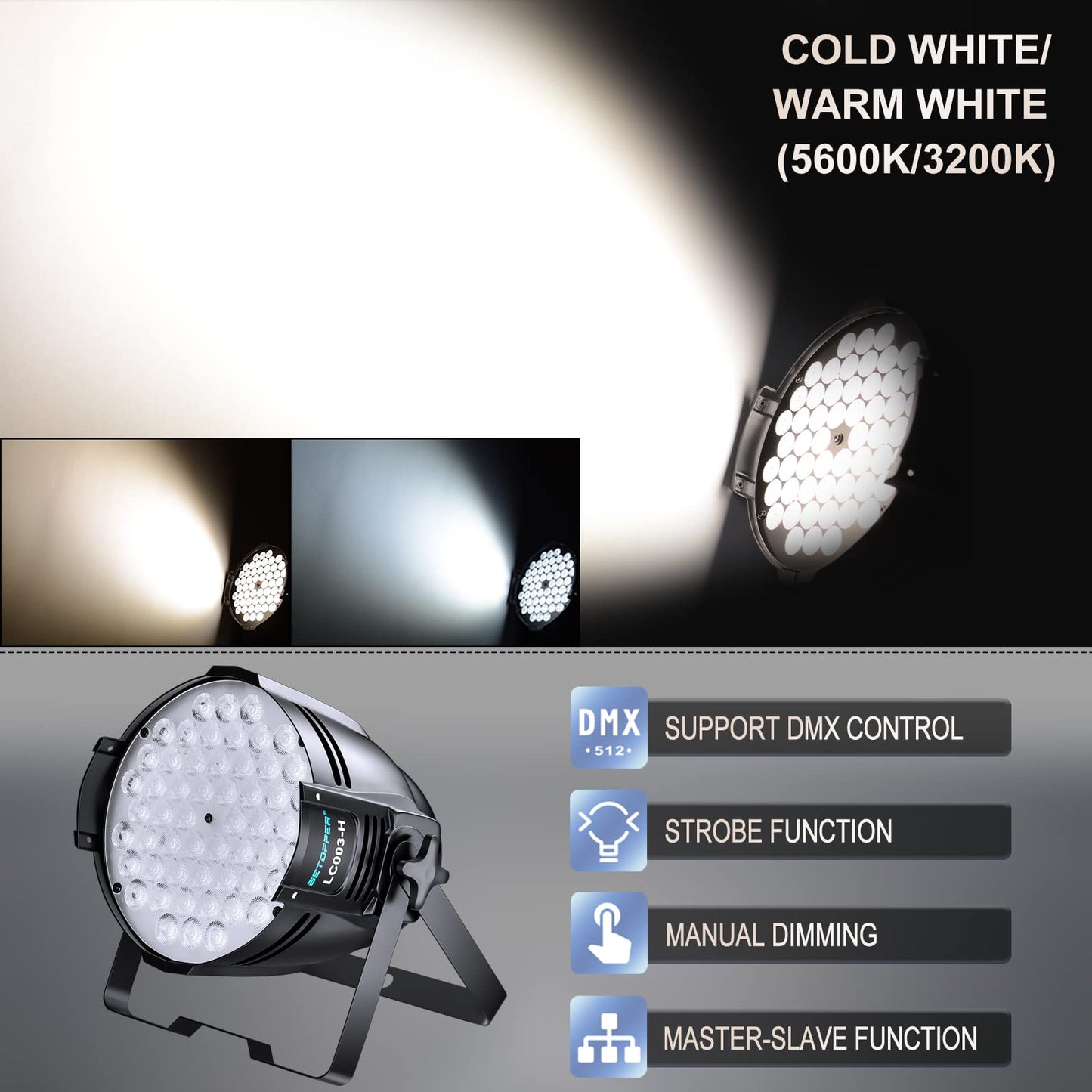 BETOPPER LED Par Scheinwerfer Bühnenlicht 54 x 2w Kalt/Warmweiß Lichteffekte Beleuchtung Partylicht mit DMX512 LED Par Strahler für Kirche, Bar, Party, Studio, Theater (4 PCS)