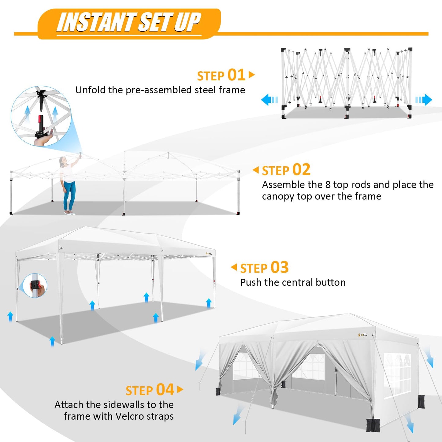 HOTEEL Pavillon 3x6 mit Seitenwnden, Faltpavillon 3x6 Wasserdicht Stabil Winterfest mit 4 Sandsäcke, Einfach Einzurichten Partyzelt für Outdoor-Party, Garten, Hochzeit, Event, Weiß