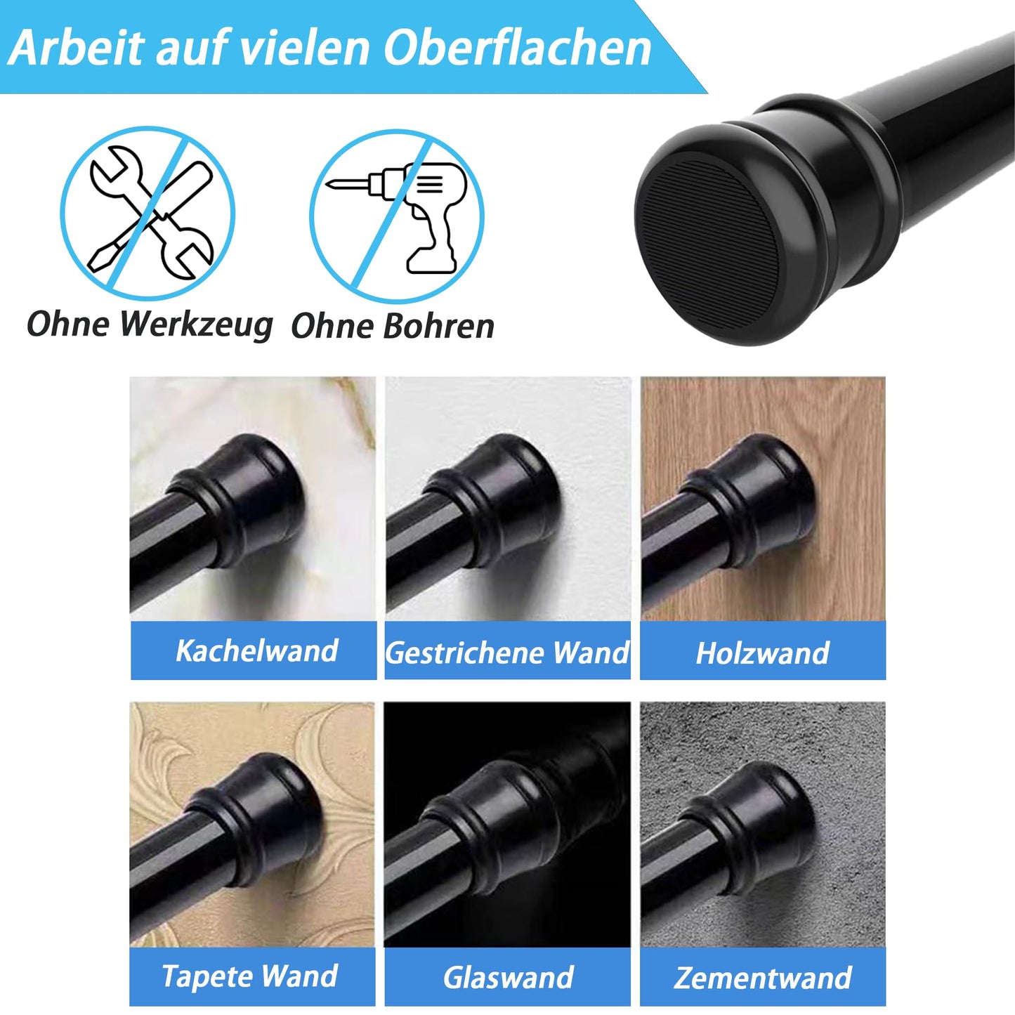 Aiitomg 1Stück Gardinenstange Ohne Bohren Duschstange Ausziehbare Kleiderstange für Fenster, Kleiderschrank, Badezimmer 62-85CM Weiß(Durchmesser 25mm)