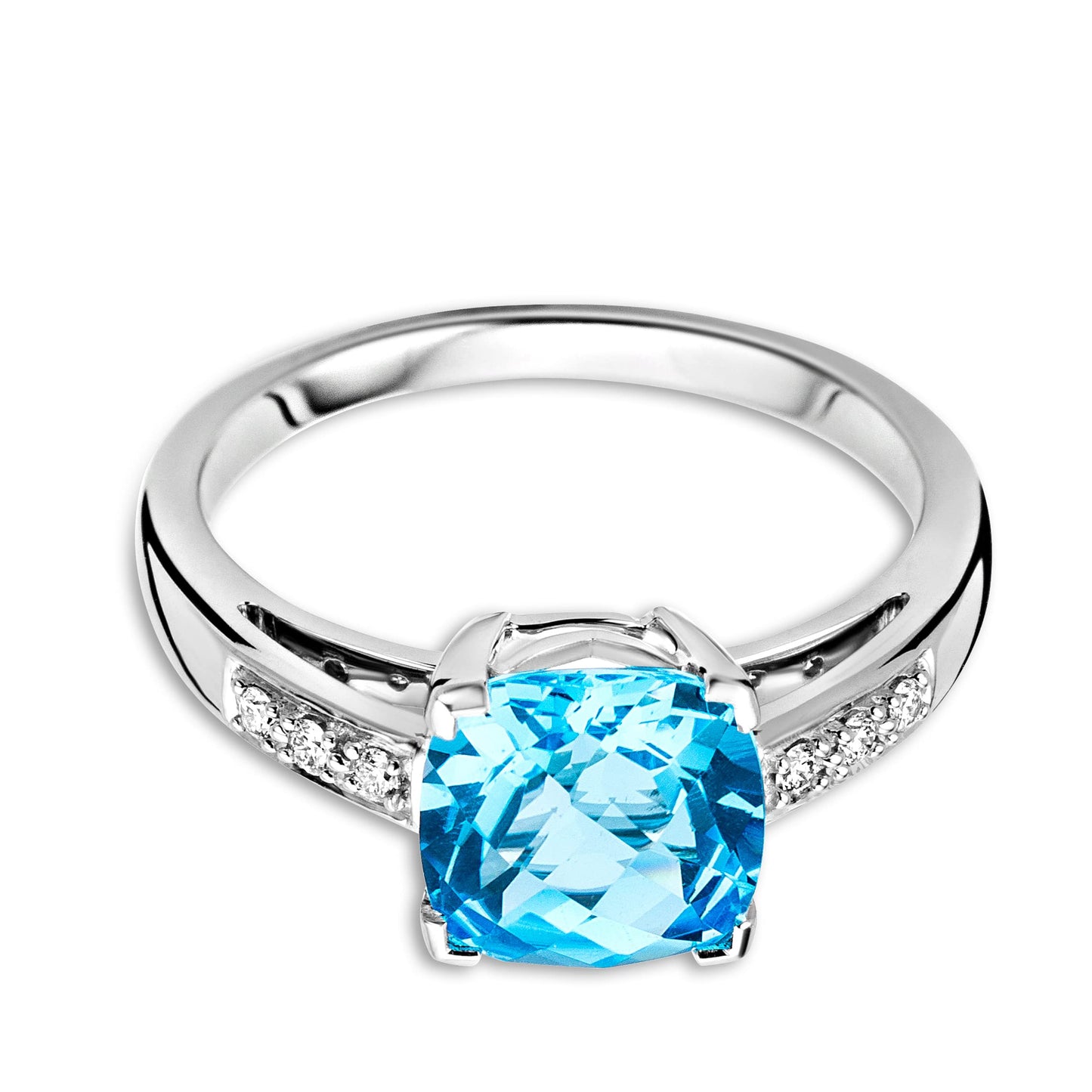 Miore Damen Verlobungsring aus 9KT (375) Weißgold mit Topas 2.59 ct und Diamant Brillanten 0.06 ct