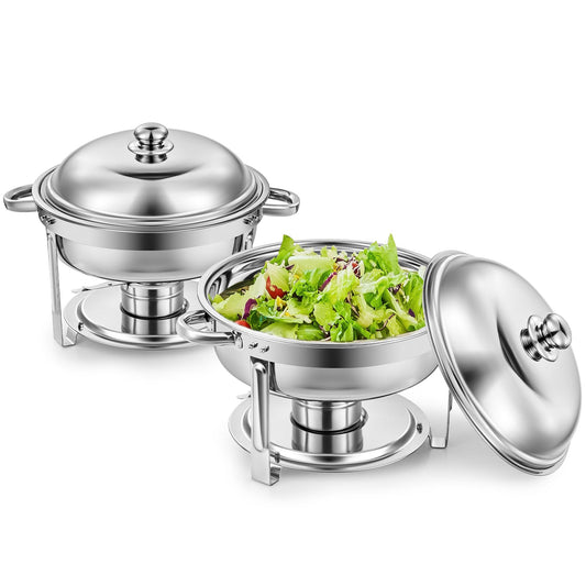 Wilprep 2er Set Rund Chafing Dish Set 5L Speisenwärmer Edelstahl Buffet Wärmebehälter Suppenwärmer Bain Marie Speisen Warmhaltebehälter für Restaurants, Buffets, Schulen