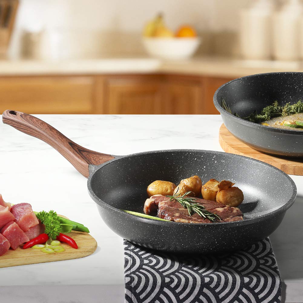 SENSARTE 28cm Antihaft Bratpfanne Skillet, Schweizer Granit Beschichtung Omelette Pfanne, Gesunde Stein Kochgeschirr Chef's Pan, Gasherd und Induktion Kompatibel, PFOA Frei