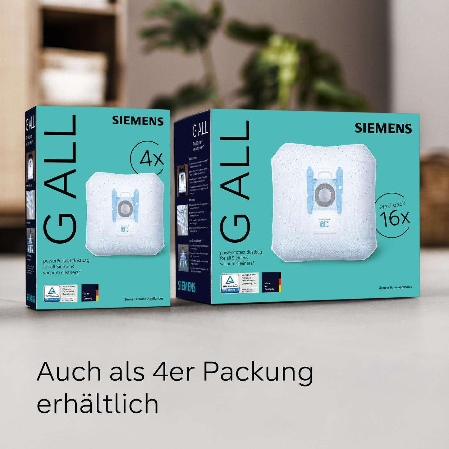 Siemens 16x Staubsaugerbeutel powerProtect Typ G ALL VZ16GALL, 99,9% Feinstaubfilterung, höhere Reinigungsleistung, 50% längere Nutzungsdauer, passend für alle Reihen außer VS08 und VS01