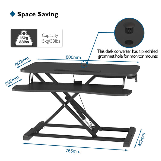 BONTEC Steh-Sitz Schreibtisch Steharbeitsplatz Stehpult Standtisch Ergonomische Höhenverstellbar für PC-Computerbildschirm, Laptop | 80x40cm Plattform mit Tastaturablage, 15 kg Kapazität, Schwarz