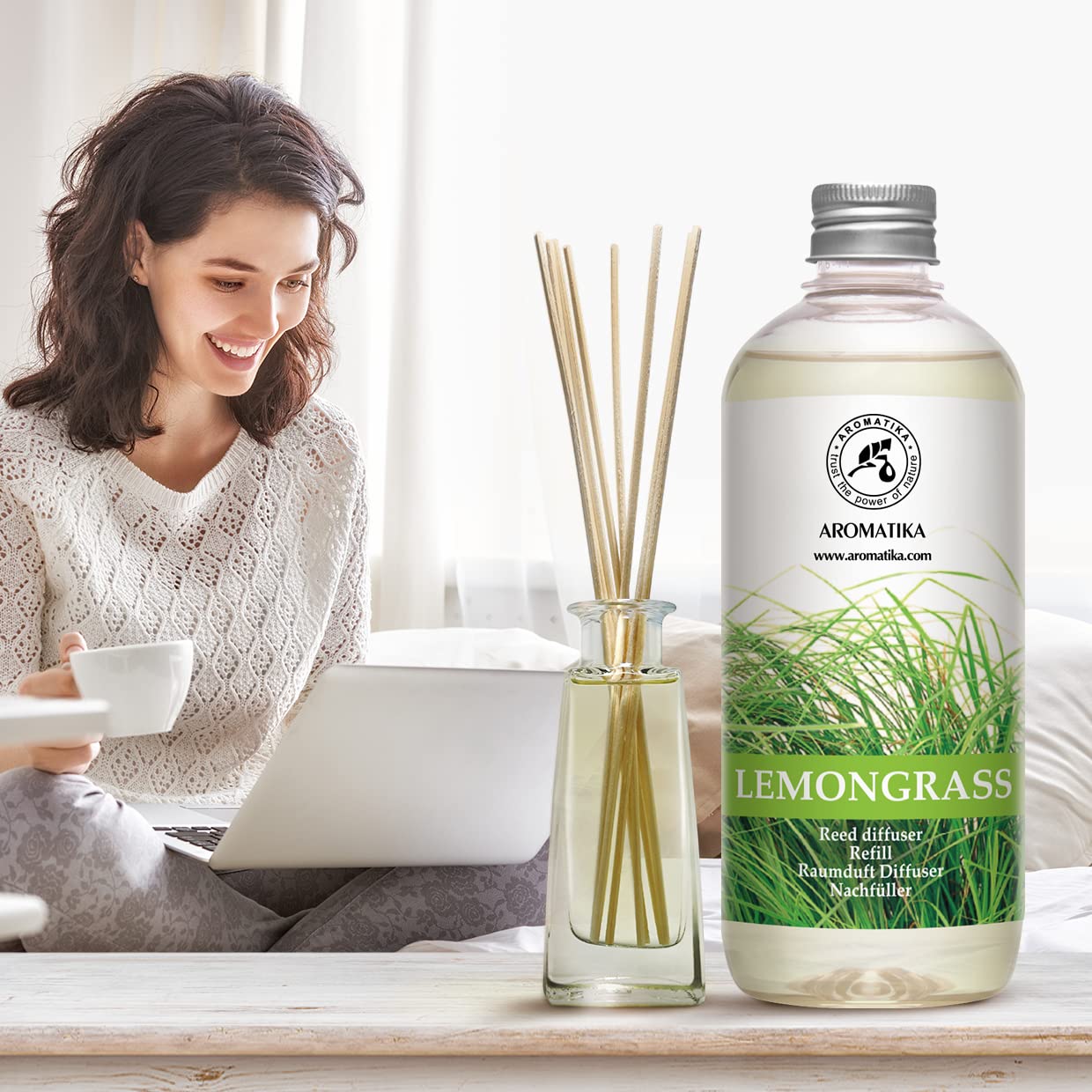 Raumduft Nachfüller Lemongrass - Zitronengras 500ml - Nachfüllflasche mit Naturreinem Ätherischen Lemongras Öl - Intensiv & Langanhaltend Natürlicher fur Raum - Küche - Bester Raumlufterfrischer