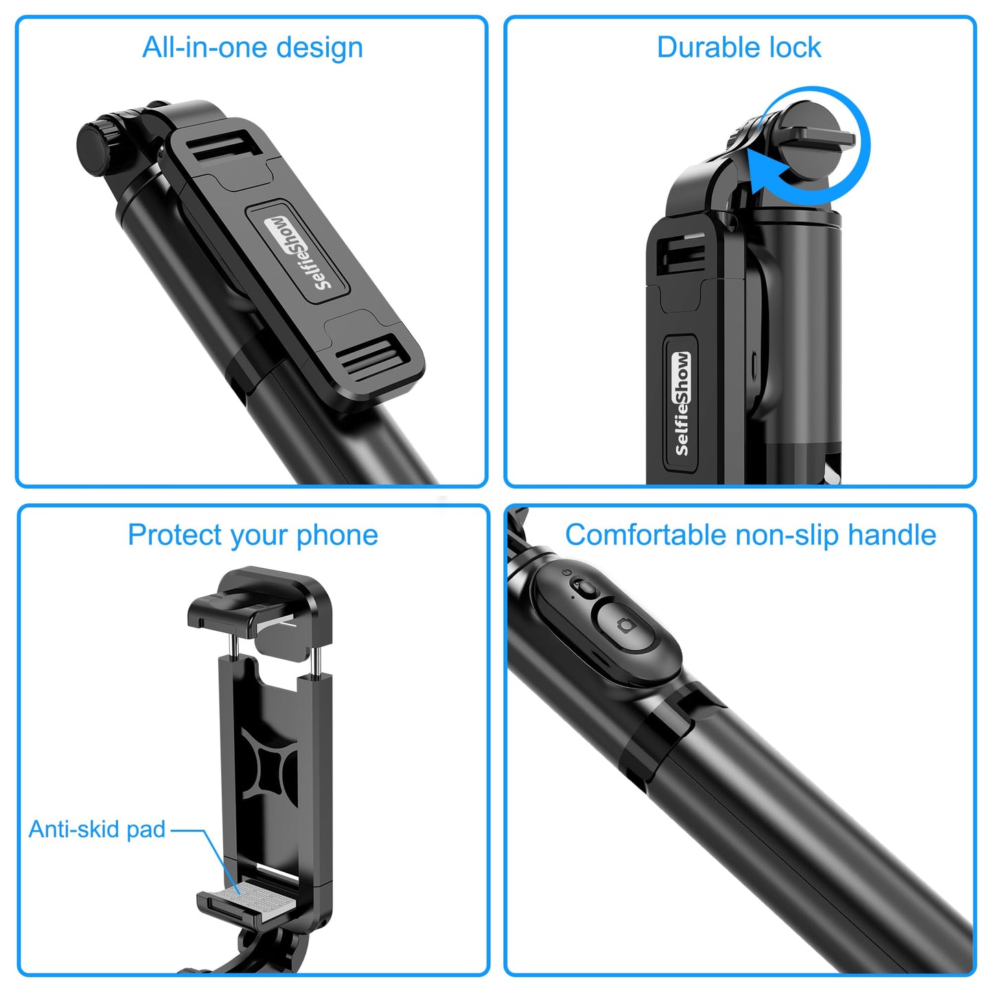 SelfieShow Selfie Stick Stativ, Erweiterbar Selfie-Stange mit Kabelloser Fernbedienung Tragbar Monopod Handyhalter Kompatibel mit iPhone 15/14/13/12/11 Pro/XS Max/XS/X/8/7, Samsung Huawei Smartphones