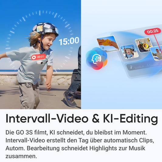Insta360 GO 3S 128 GB - Tragbare 4K Mini-Kamera, Freihand-POVs, Überall anbringbar, Stabilisierung, 140 min Akku, 10 m wasserdicht, KI-Bearbeitung, Apple Find My, Schwarz, für Vlogs, Reisen, Outdoor