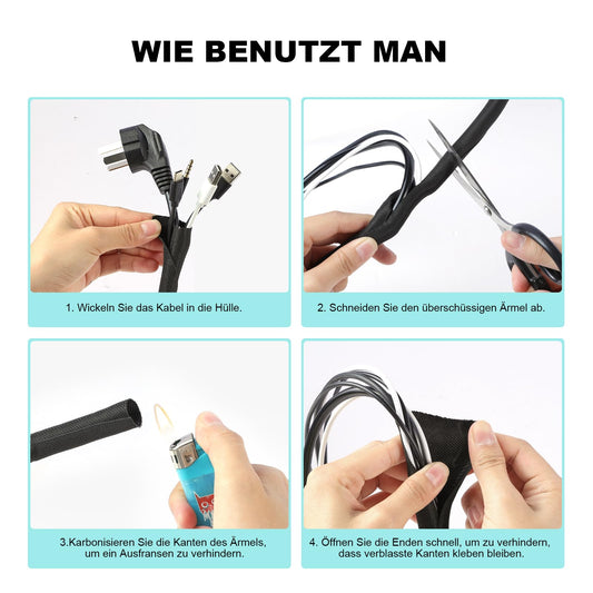 AGPTEK Kabelschlauch Schwarz 2m 25–35mm Selbstschließend mit 10 Kabelbindern hitzebeständig und flexibel für Büro Haushalt und Industrie